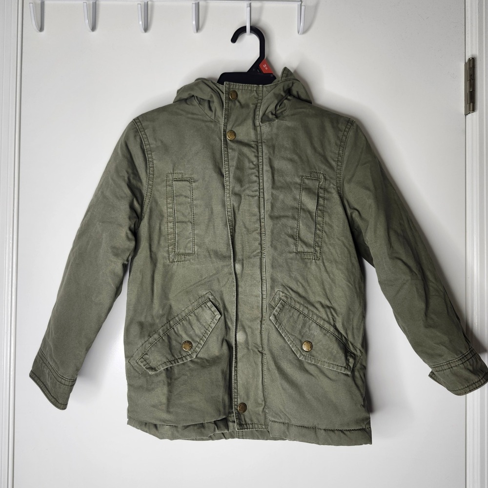 GapKids Girls Olive Green Utility Parka Hooded Jacket Quilted Lining Size S 6-7 - Picture 2 of 8